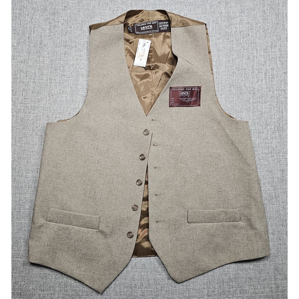 Vintage Levi's Suit Vest Mens XL Beige Tweed 3 Piece Action Sportswear USA